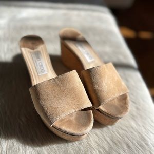 Tan, suede Jimmy Choo platform sandals